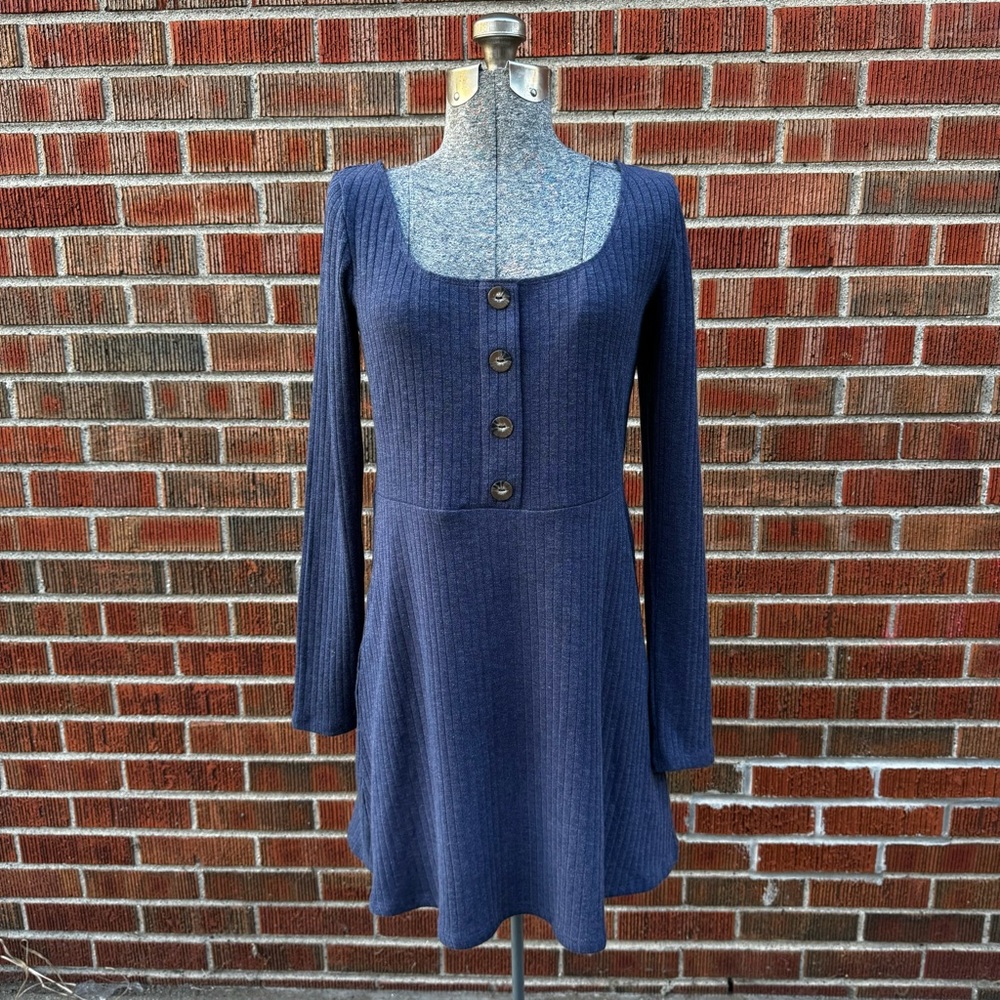 Wild Fable Blue Buttoned Long Sleeve Dress